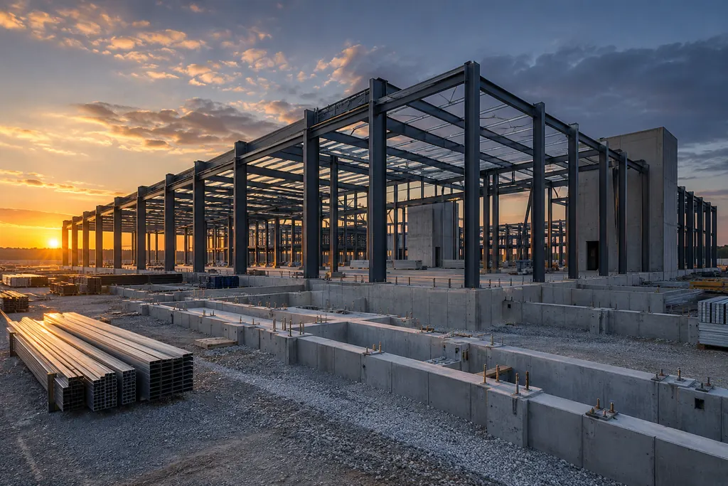 Illustration of a fictional building under construction.