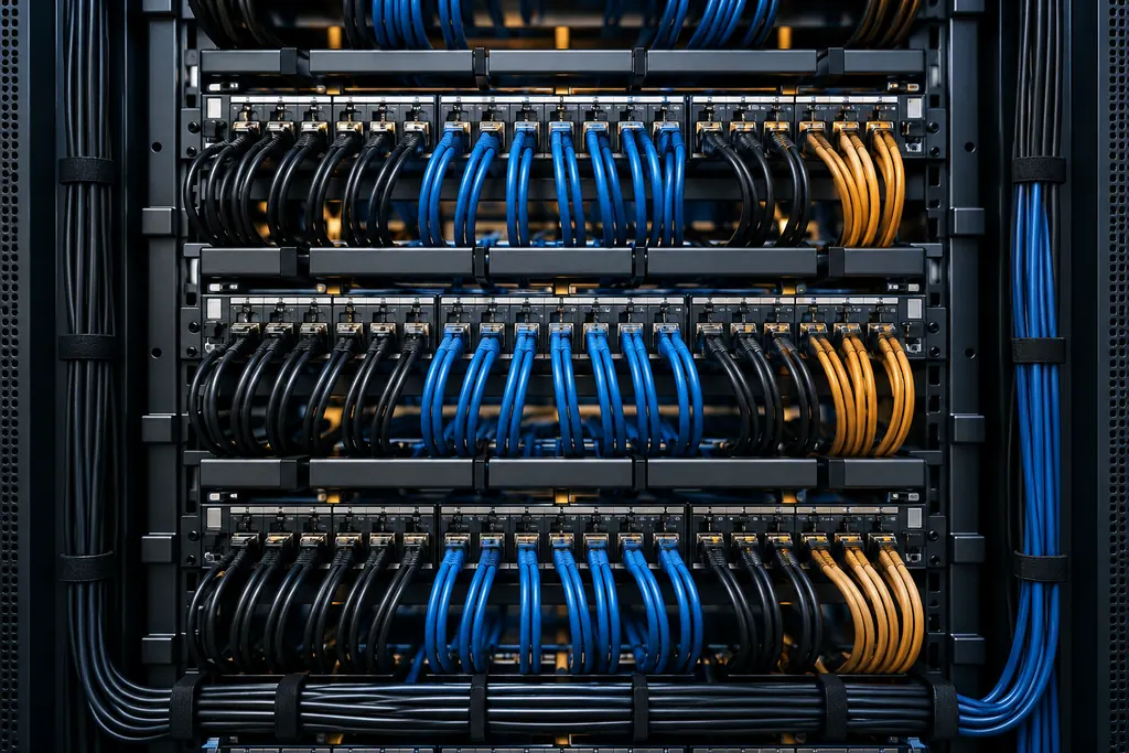 Illustration of an organized network patch panel.