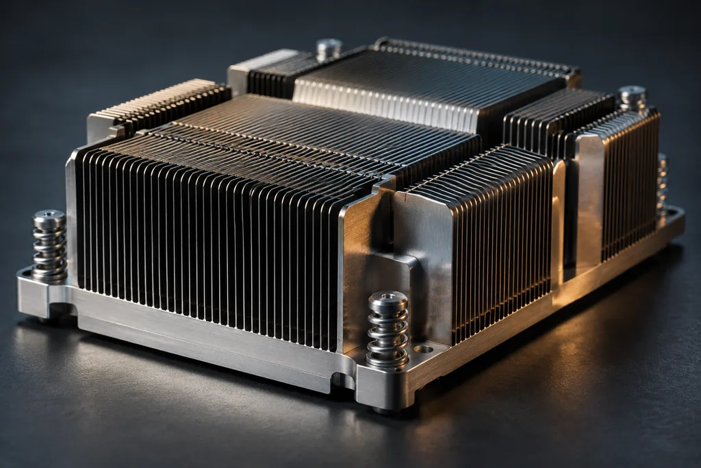 Illustration of a machined metal heat sink.