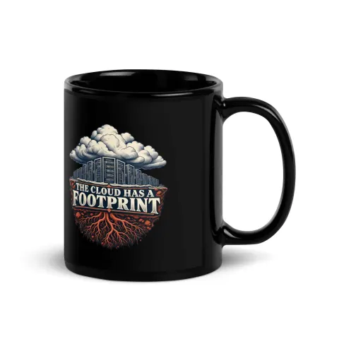 The cloud has a footprint, black mug