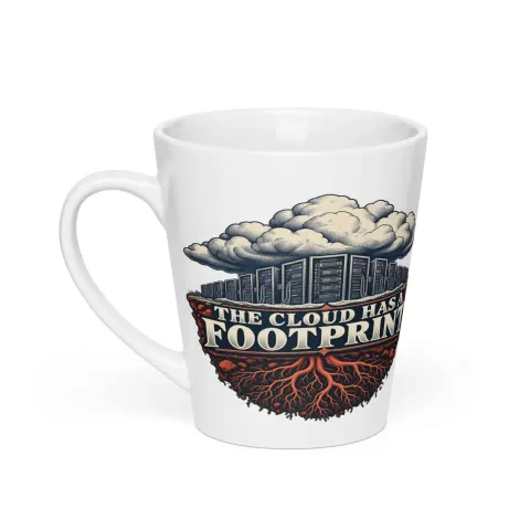 The cloud has a footprint, latte mug