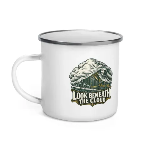 Look beneath the cloud, enamel camp mug