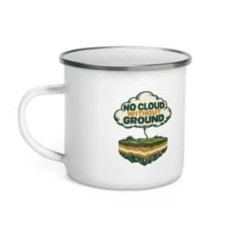 No cloud without ground, enamel camp mug