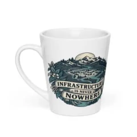 Infrastructure is never nowhere, latte mug