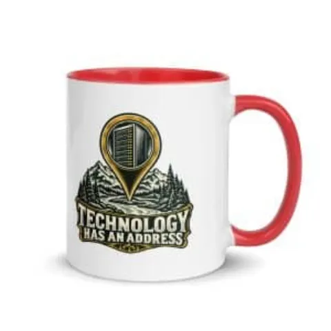 Technology has an address, color inside mug