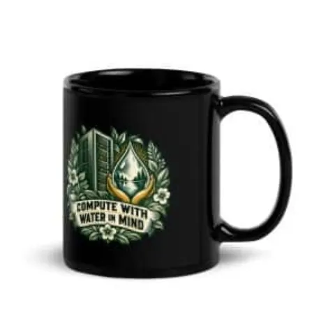 Compute with water in mind, black mug