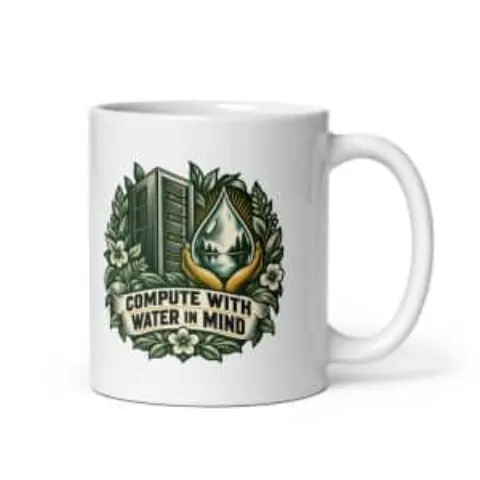 Compute with water in mind, white mug