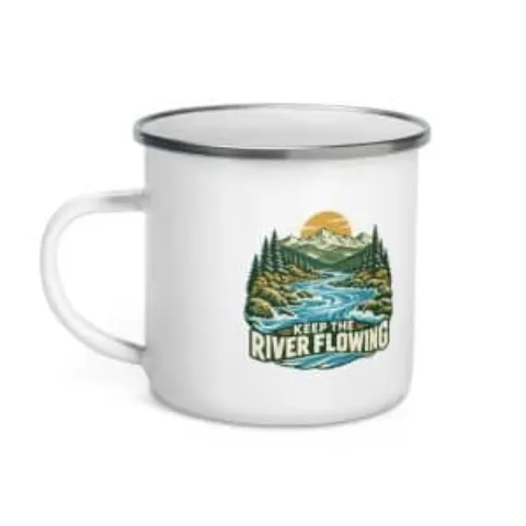 Keep the river flowing, enamel camp mug