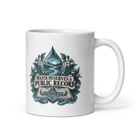 Water deserves a public record, white mug