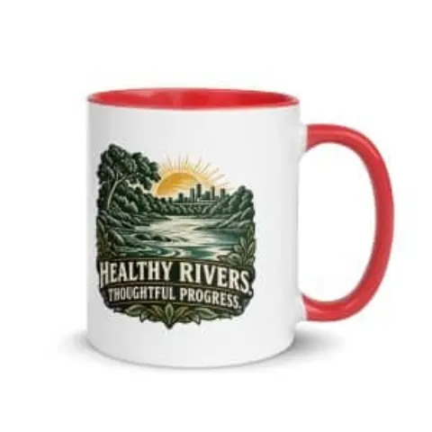 Healthy rivers. Thoughtful progress., color inside mug