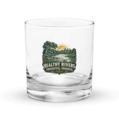 Healthy rivers. Thoughtful progress., rocks glass