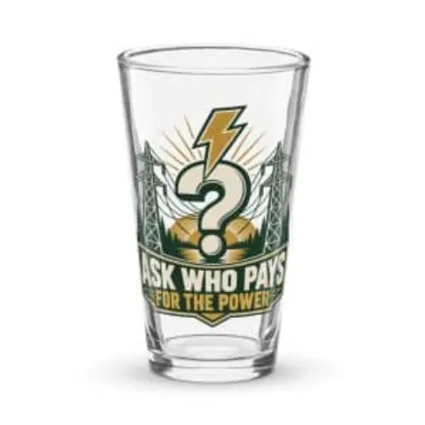 Ask who pays for the power, pint glass