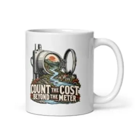 Count the cost beyond the meter, white mug